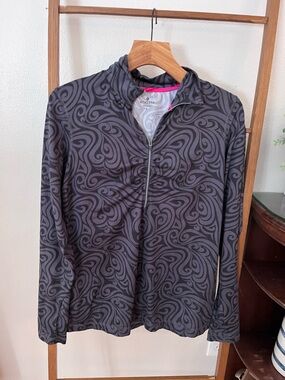 Athleta Black & Gray Swirl Quarter-Zip Pullover